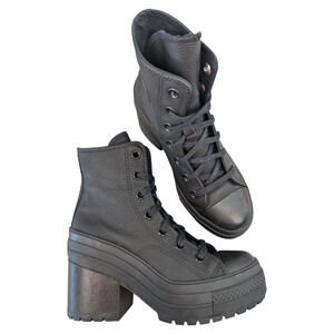 Converse Chuck 70 De Luxe Heel Leather Black Monochrome Sneaker Boot Womens 5